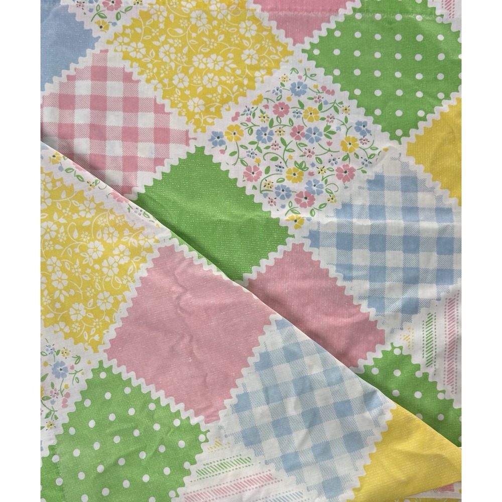 Vintage Sears Patchwork Full Sheet Set 4 Pc Flat Fitted 2 Cases Floral Gingham